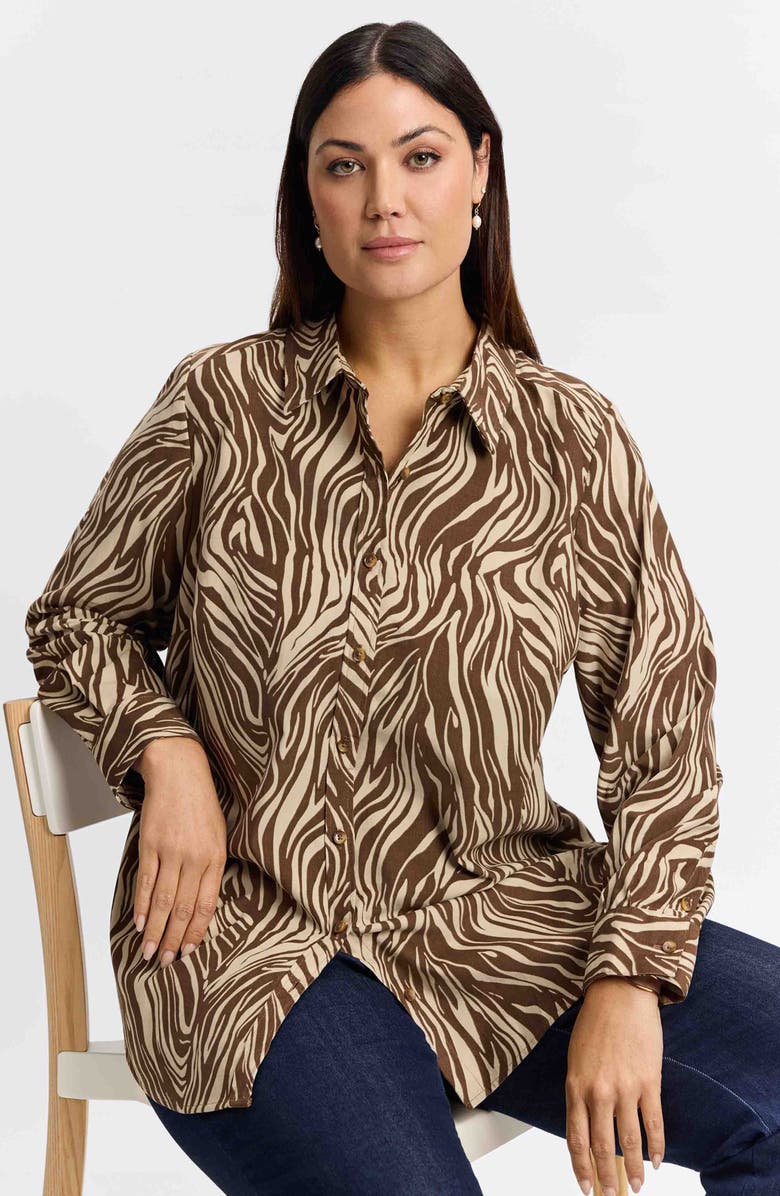 Foxcroft Haven Zebra Cotton Corduroy Button-Up Shirt, Alternate, color, Brown