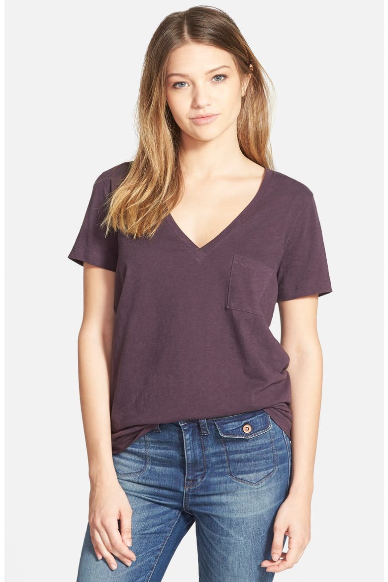 Whisper Cotton V-Neck Pocket Tee, Main, color, PONY