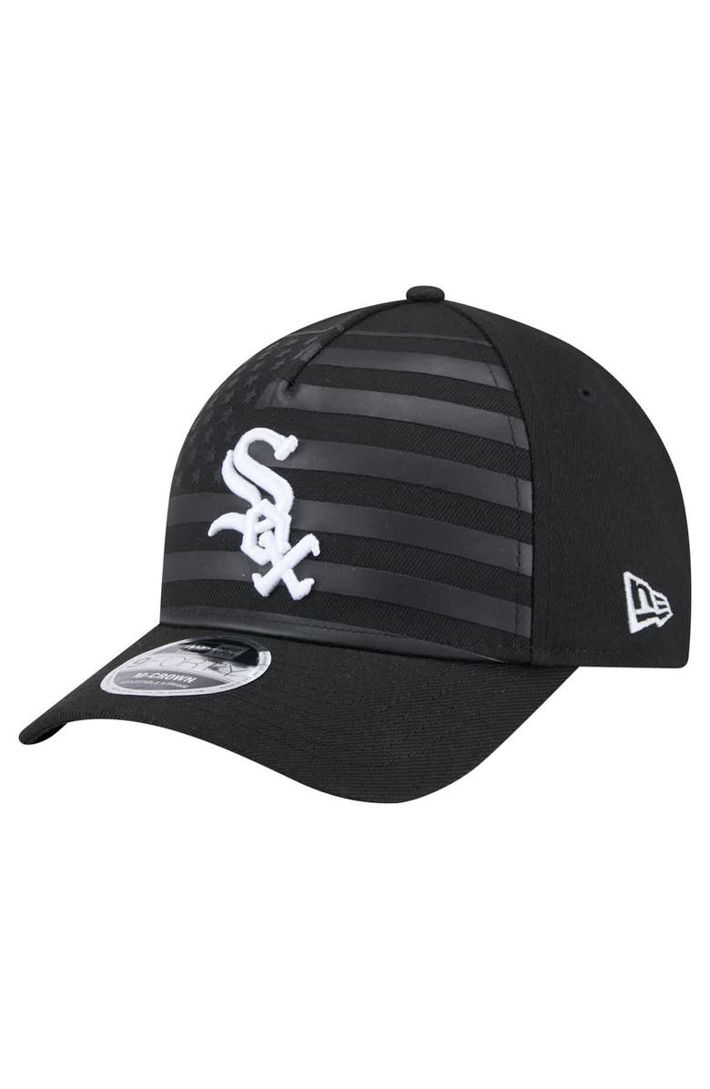 New Era Men's New Era Black Chicago White Sox American Flag 9FORTY M-Crown A-Frame Adjustable Hat, Main, color, Black