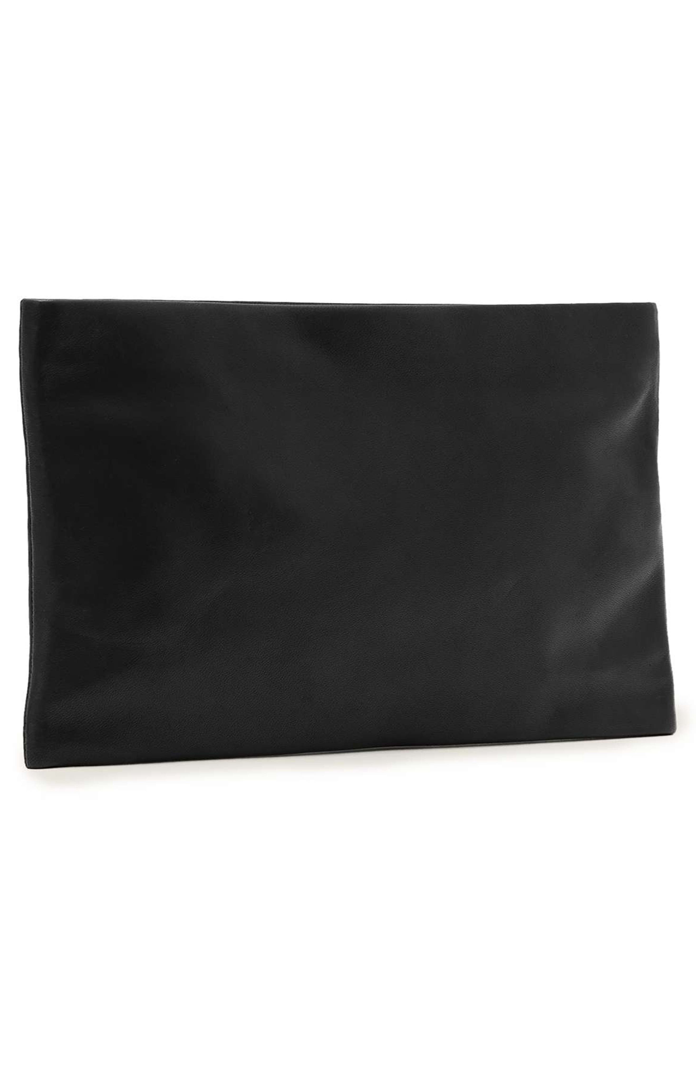 AllSaints Bettina Leather Clutch, Alternate, color, Black