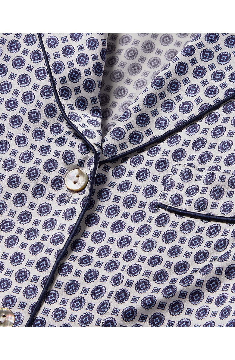 Petite Plume Print Silk Short Pajamas, Alternate, color, Navy