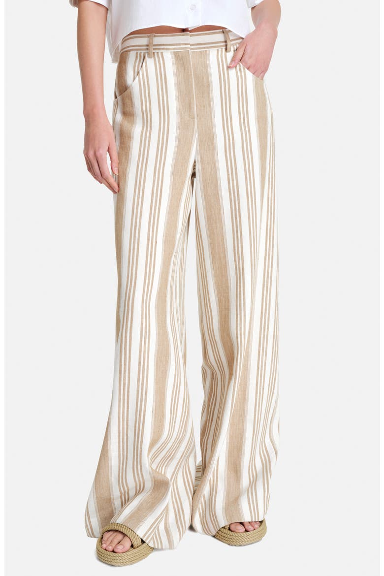 Demie Variegated Stripe Linen & Cotton Wide Leg Pants, Main, color, WHITE/KHAKI