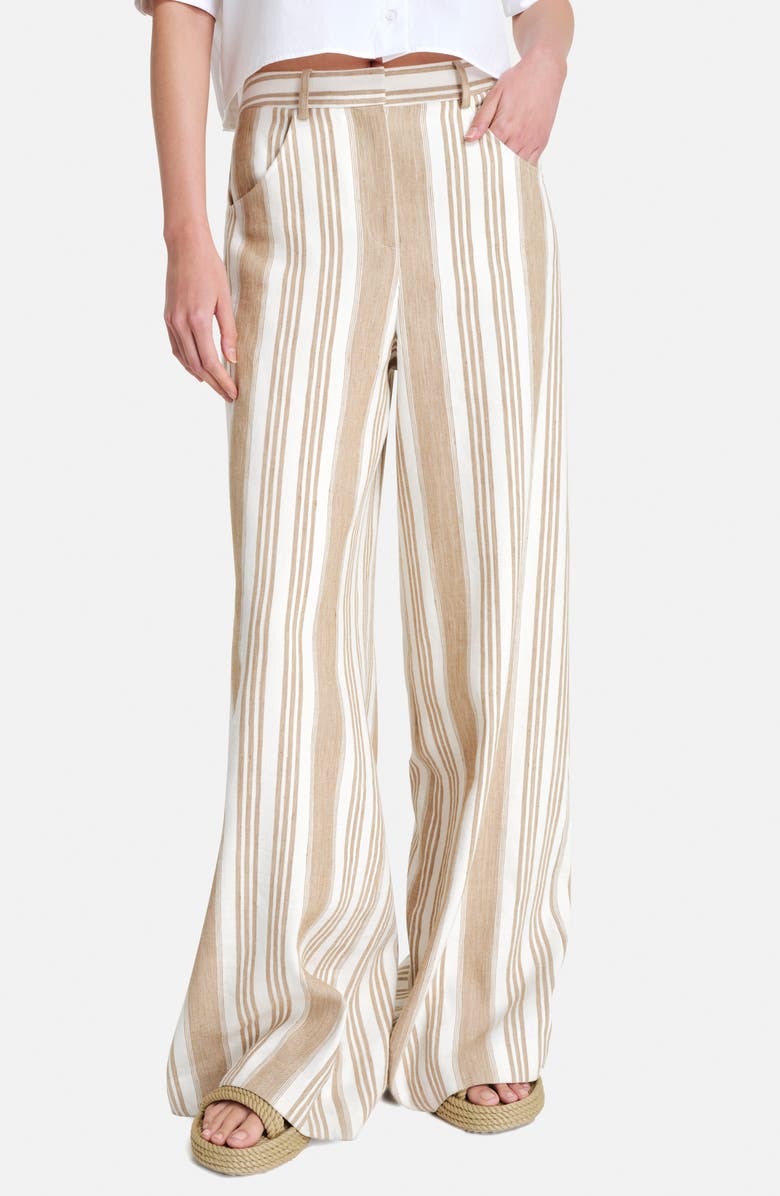 TWP Demie Variegated Stripe Linen & Cotton Wide Leg Pants, Main, color, White/ Khaki