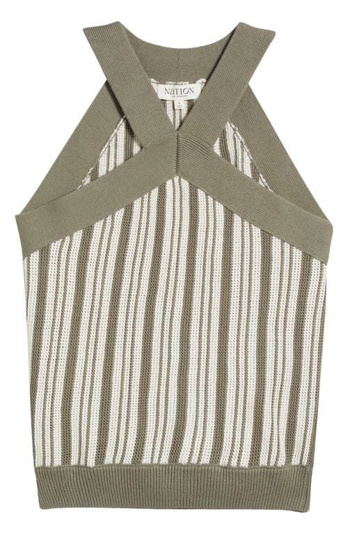 Nation Ltd Indy Stripe Pima Cotton Halter Sweater Tank In Green