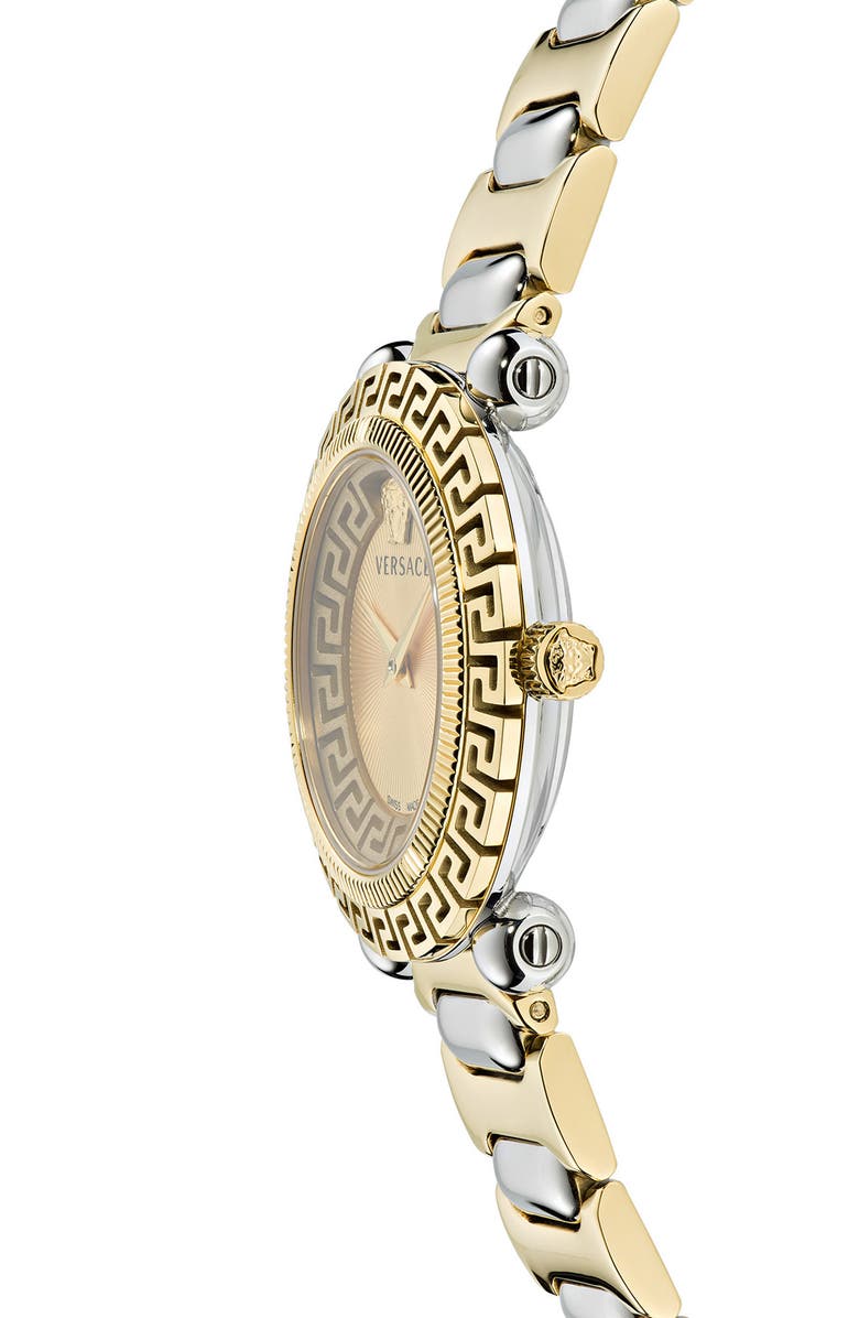 Versace Greca Twist Bracelet Watch, 35mm, Alternate, color, Two Tone