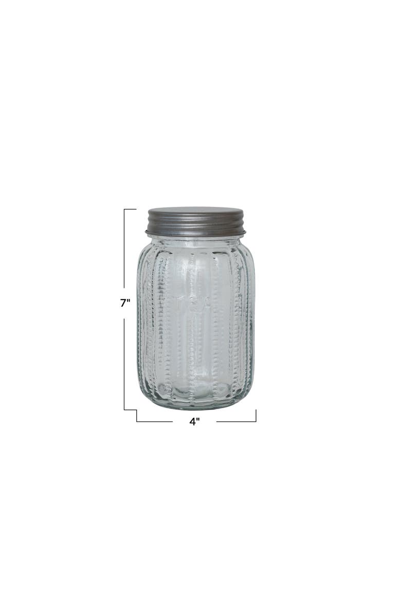 Embossed Glass Jar with Metal Lid "Tea", Clear, Alternate, color, Clear