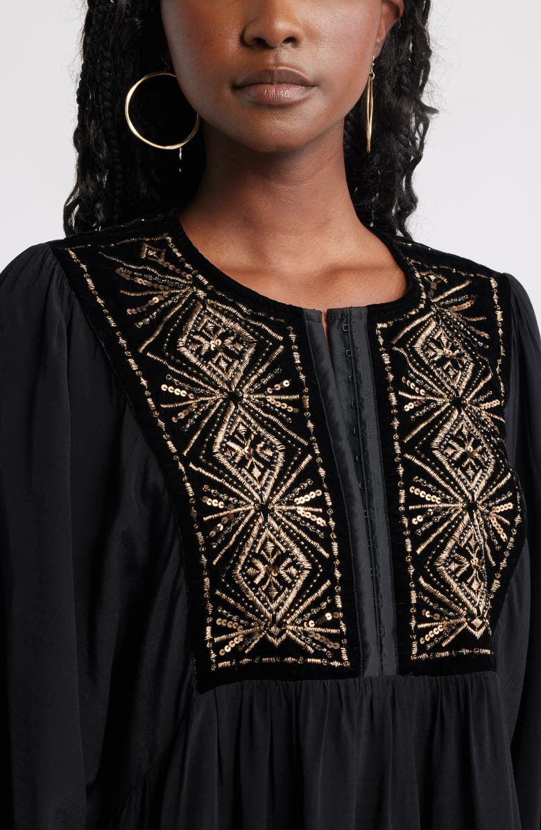 Treasure & Bond Metallic Embroidered Split Neck Top, Alternate, color, Black