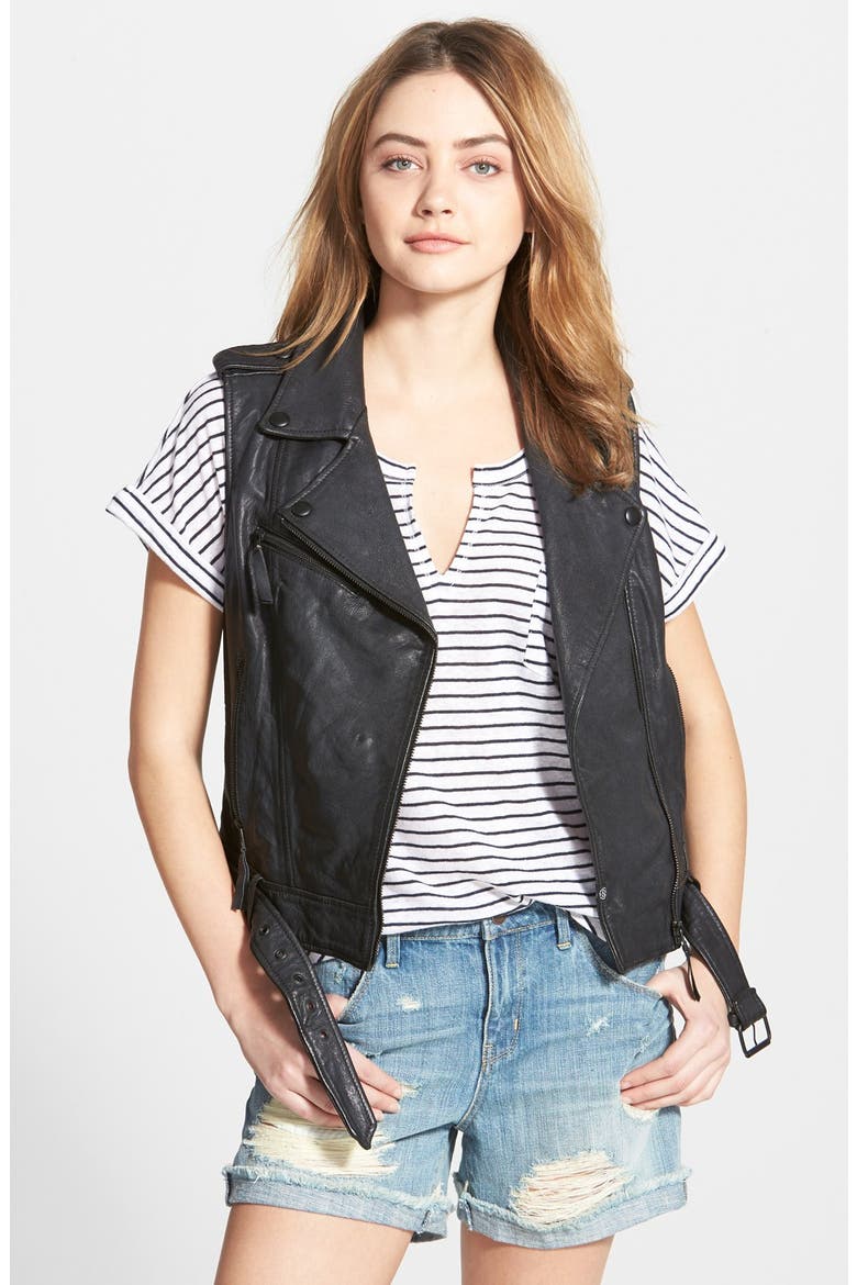 Treasure&Bond Leather Moto Vest, Main, color, BLACK