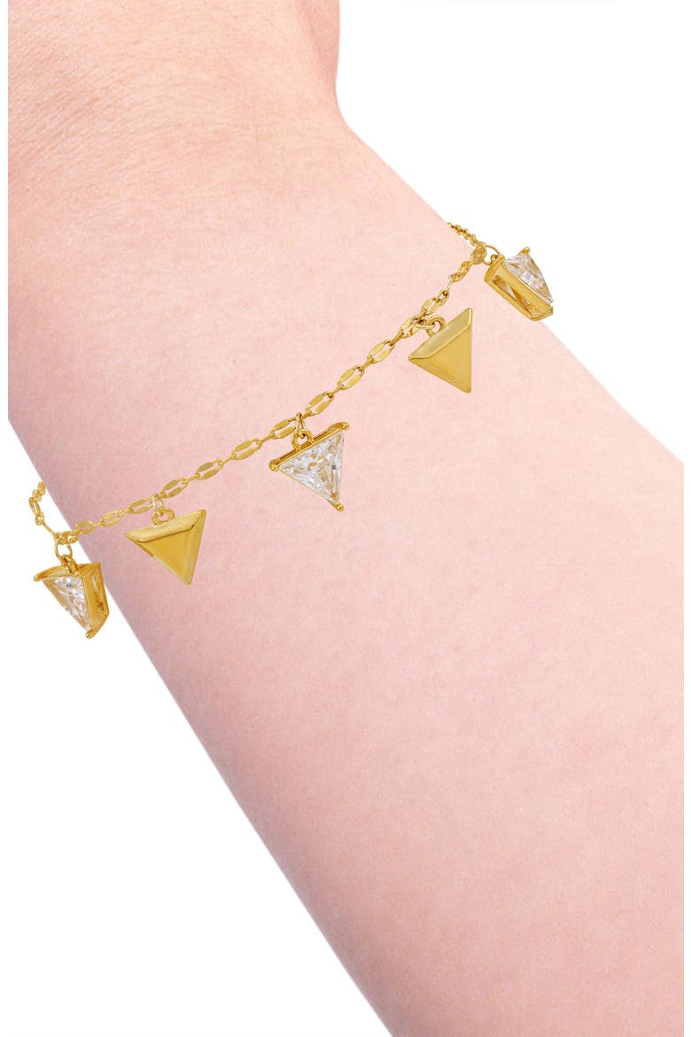 Cubic Zirconia Triangle Charm Line Bracelet, Alternate, color, GOLDTONE