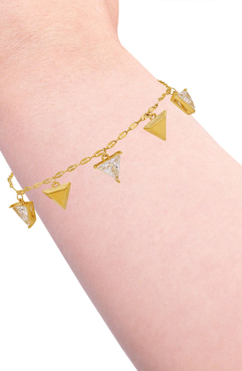 GUESS Cubic Zirconia Triangle Charm Line Bracelet, Alternate, color, Goldtone