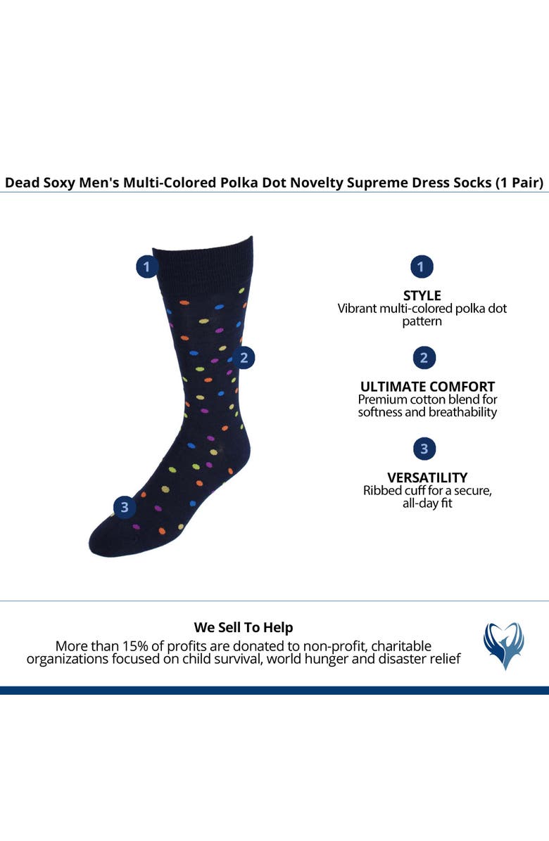 Dead Soxy Men's Multi-Colored Polka Dot Novelty Supreme Dress Socks, Alternate, color, 