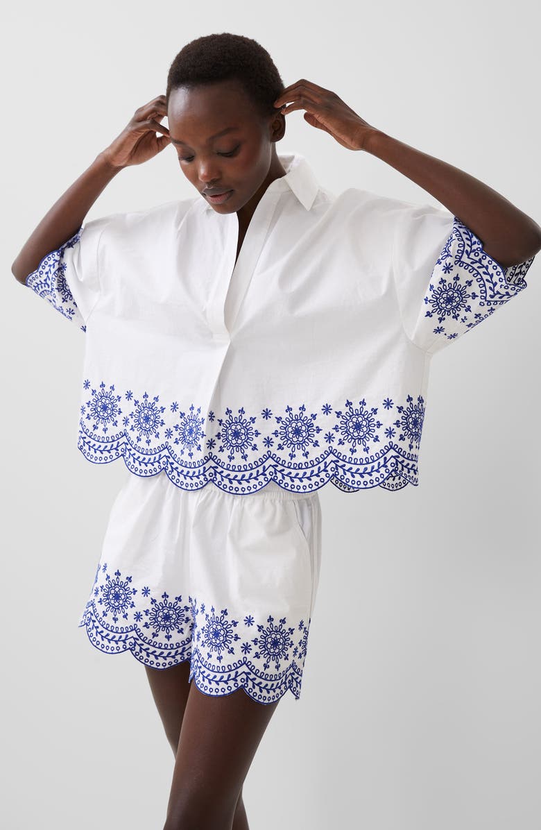French Connection Alissa Embroidered Cotton Top, Alternate, color, 