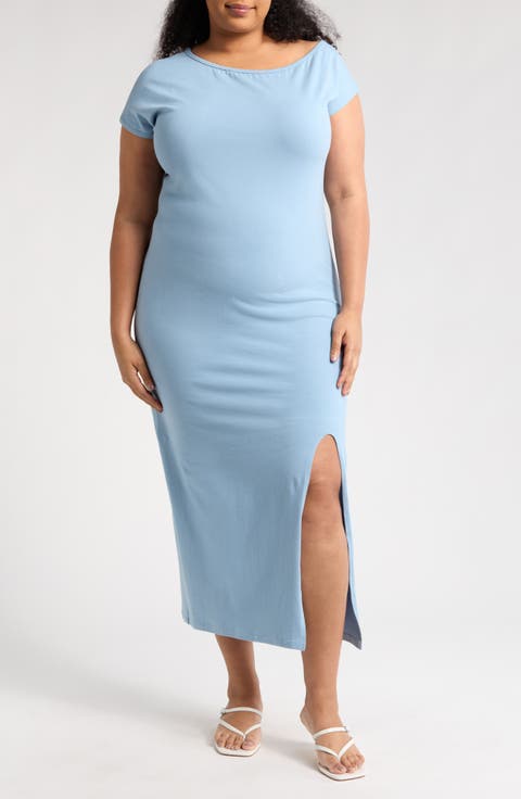 Drop Shoulder Knit Shift Dress (Plus)