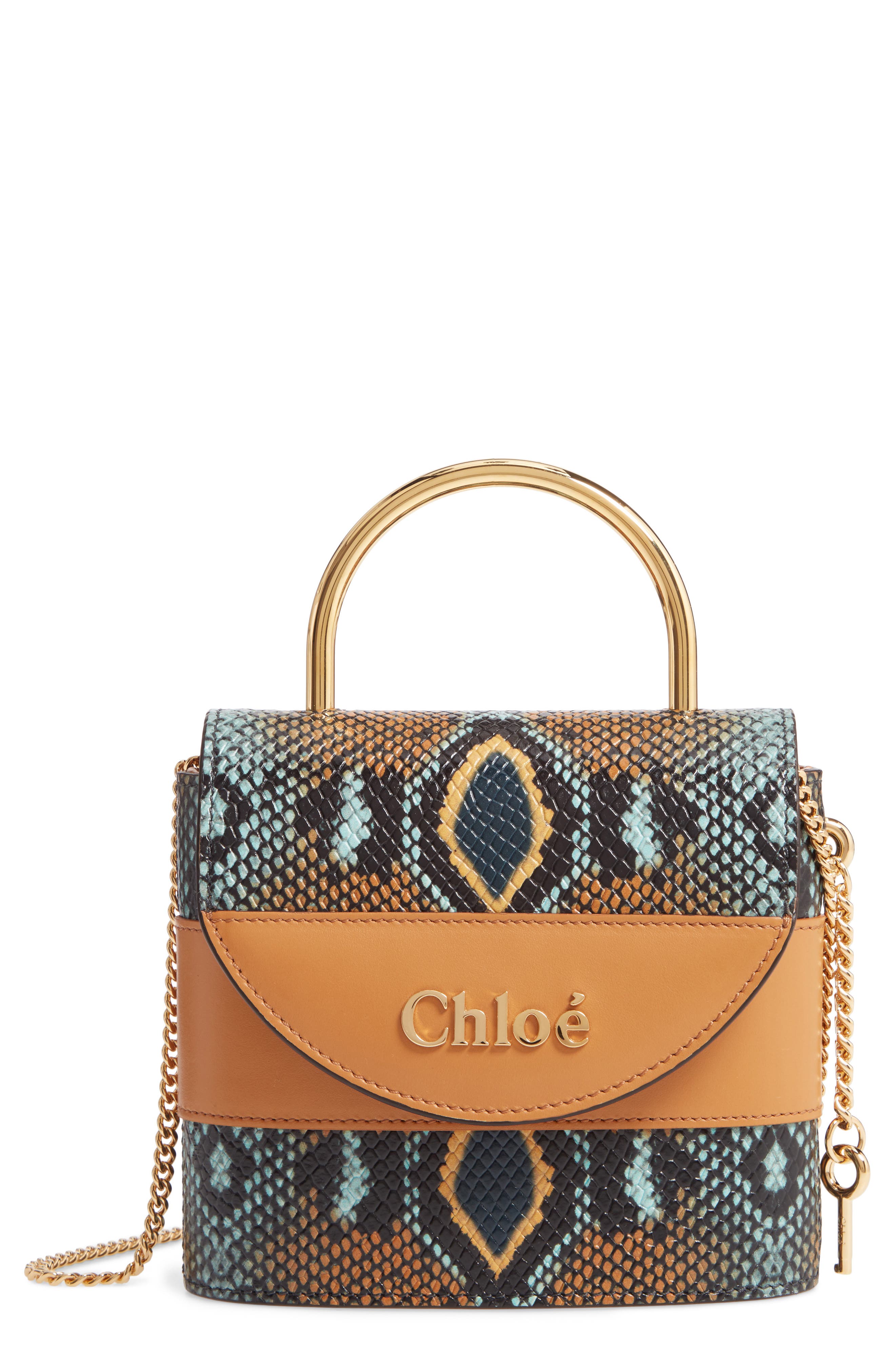 Chloé Aby Lock Python Embossed Leather Shoulder Bag, Main, color, 