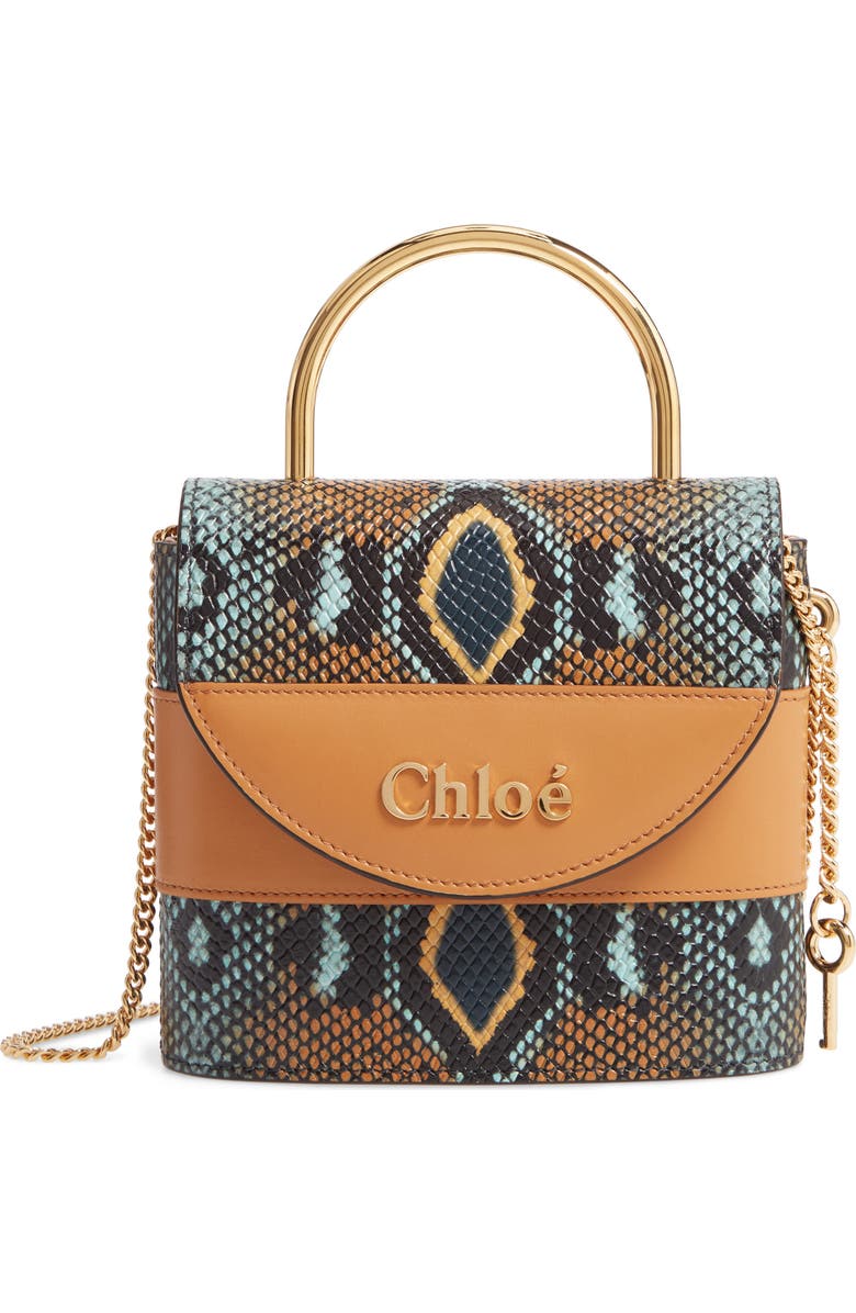 Chloé Aby Lock Python Embossed Leather Shoulder Bag, Main, color,