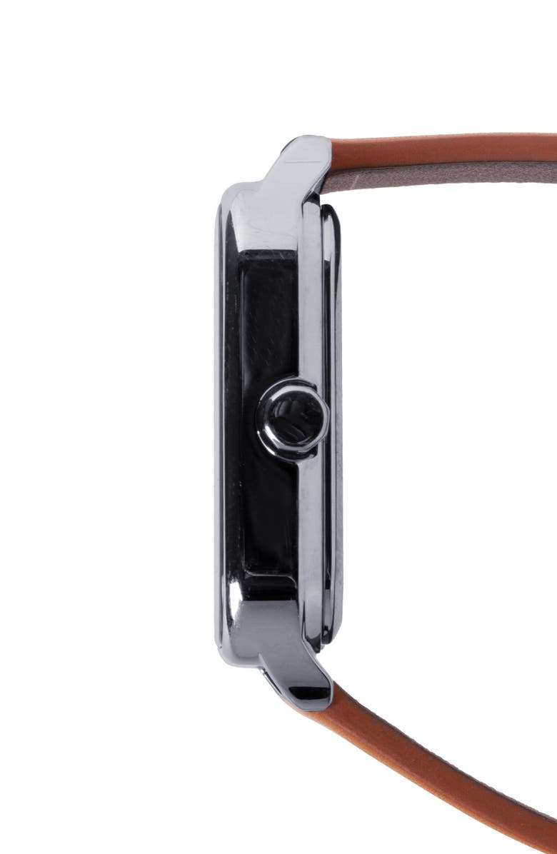 CASIO Moonphase Leather Strap Watch, 44.5mm x 34mm, Alternate, color, Brown