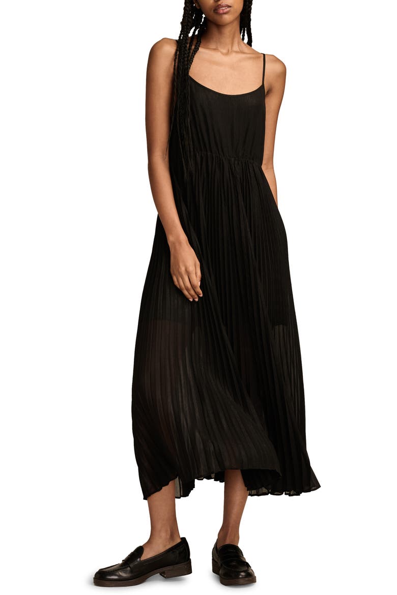 Pleated Party Maxi Dress, Main, color, BLACK