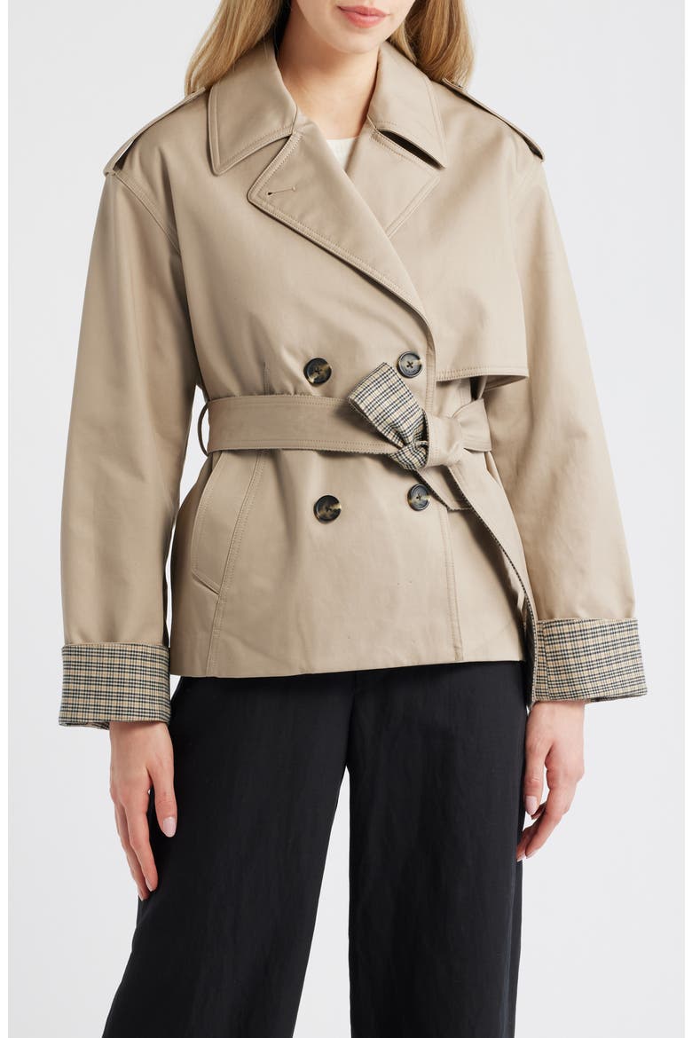 Bonnie Crop Trench Coat, Main, color, KHAKI