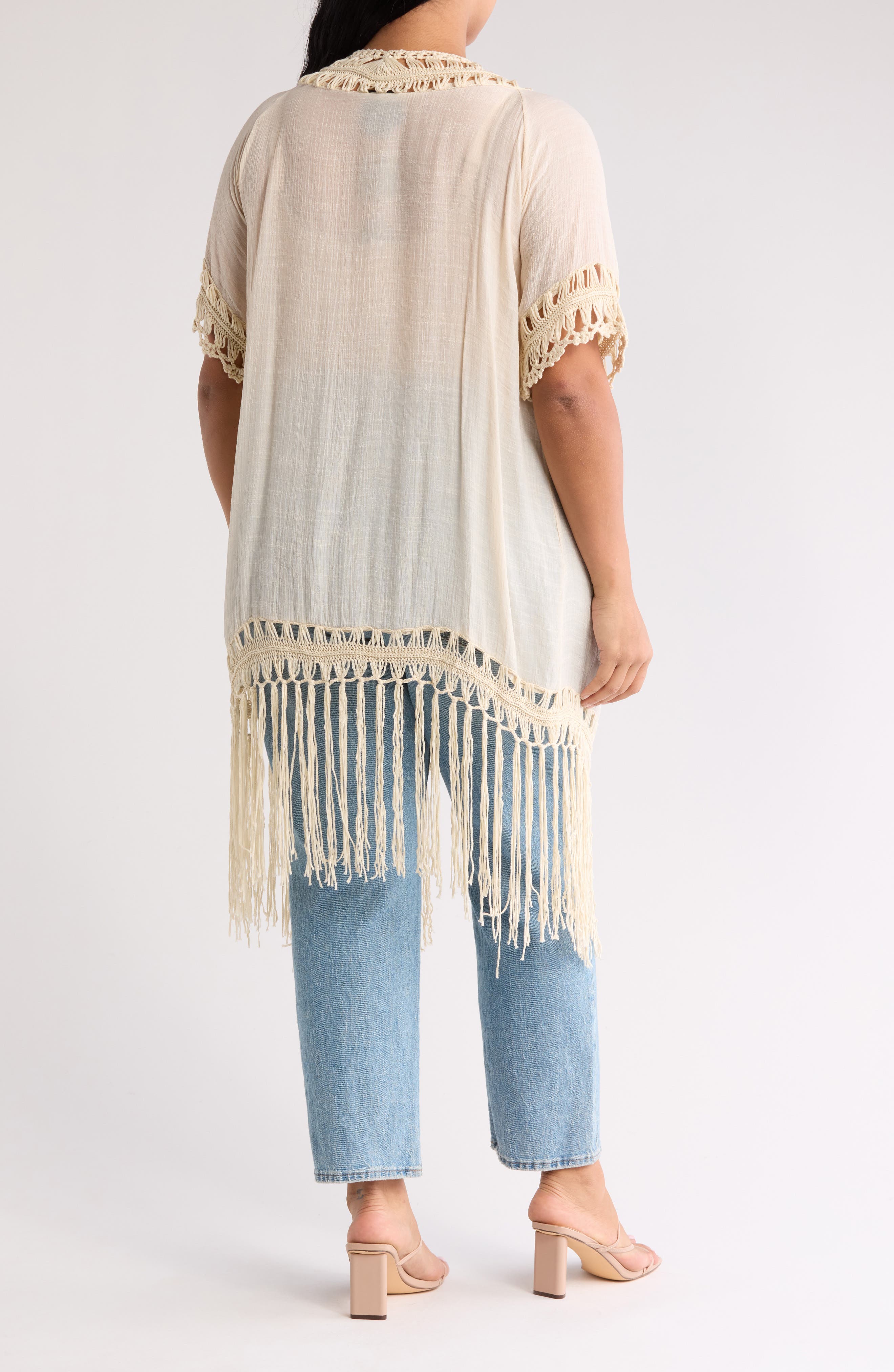 Crochet Trim Fringe Hem Duster - image 4