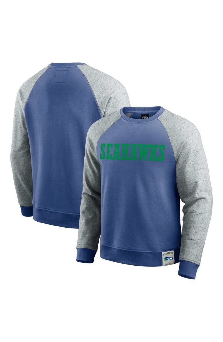 Darius Rucker Collection by Fanatics Men's Darius Rucker Collection by Fanatics Royal/Heather Gray Seattle Seahawks Throwback Color Block Raglan Pullover Sweatshirt, Alternate, color, Royal