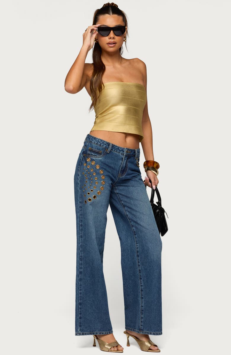 EDIKTED Cecilea Bandage Metallic Strapless Crop Top, Alternate, color, Gold