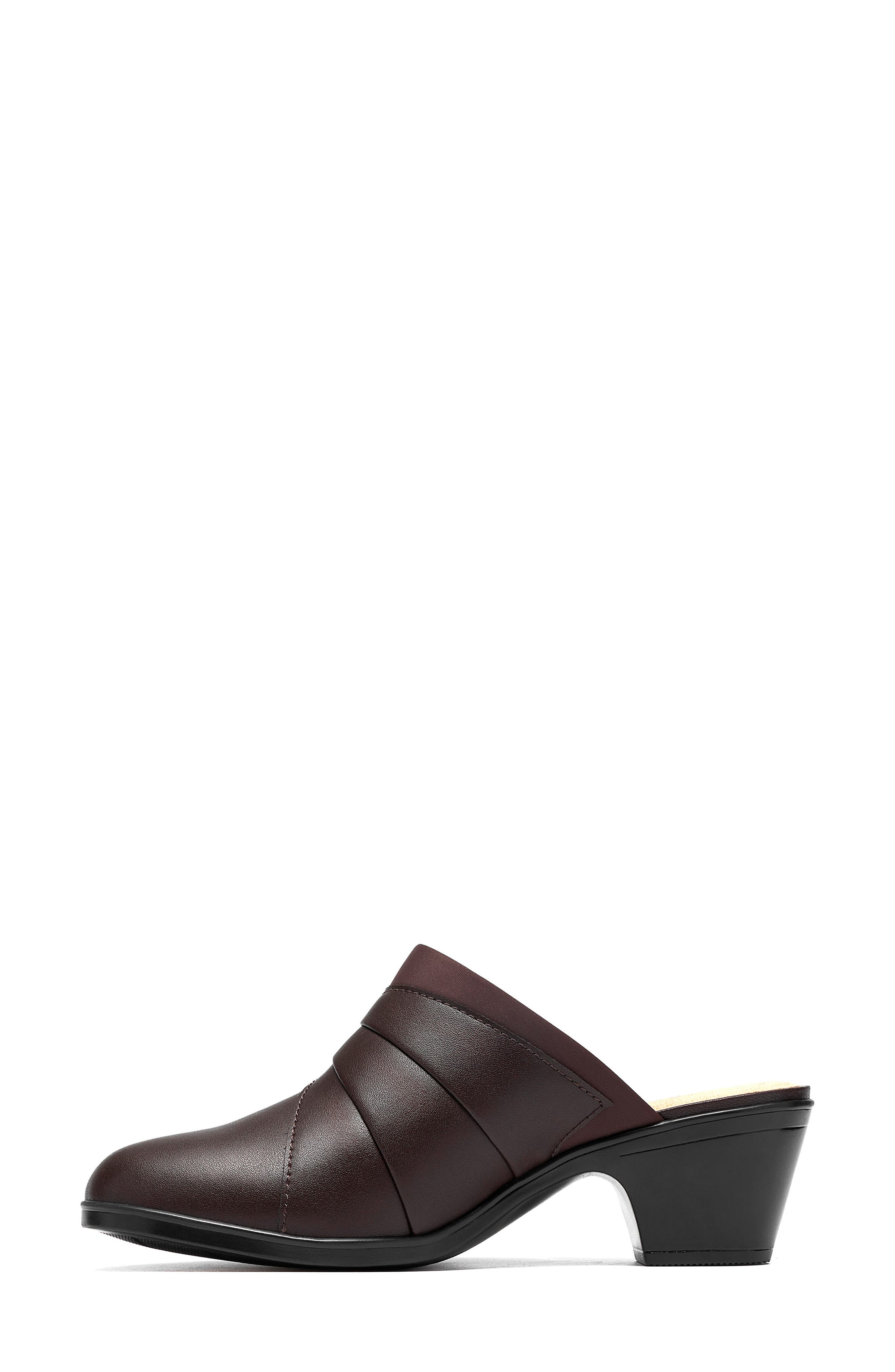Emily 2 Eliza Leather Heeled Mule, Alternate, color, DARK BROWN LEA