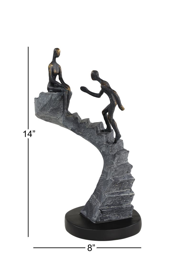 Black Polystone People Sculpture with Stairs, Alternate, color, BLACK