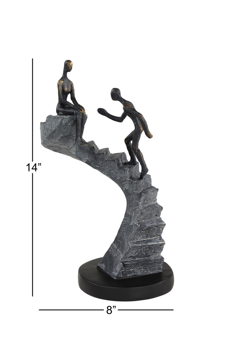 WILLOW ROW Black Polystone People Sculpture with Stairs, Alternate, color, Black