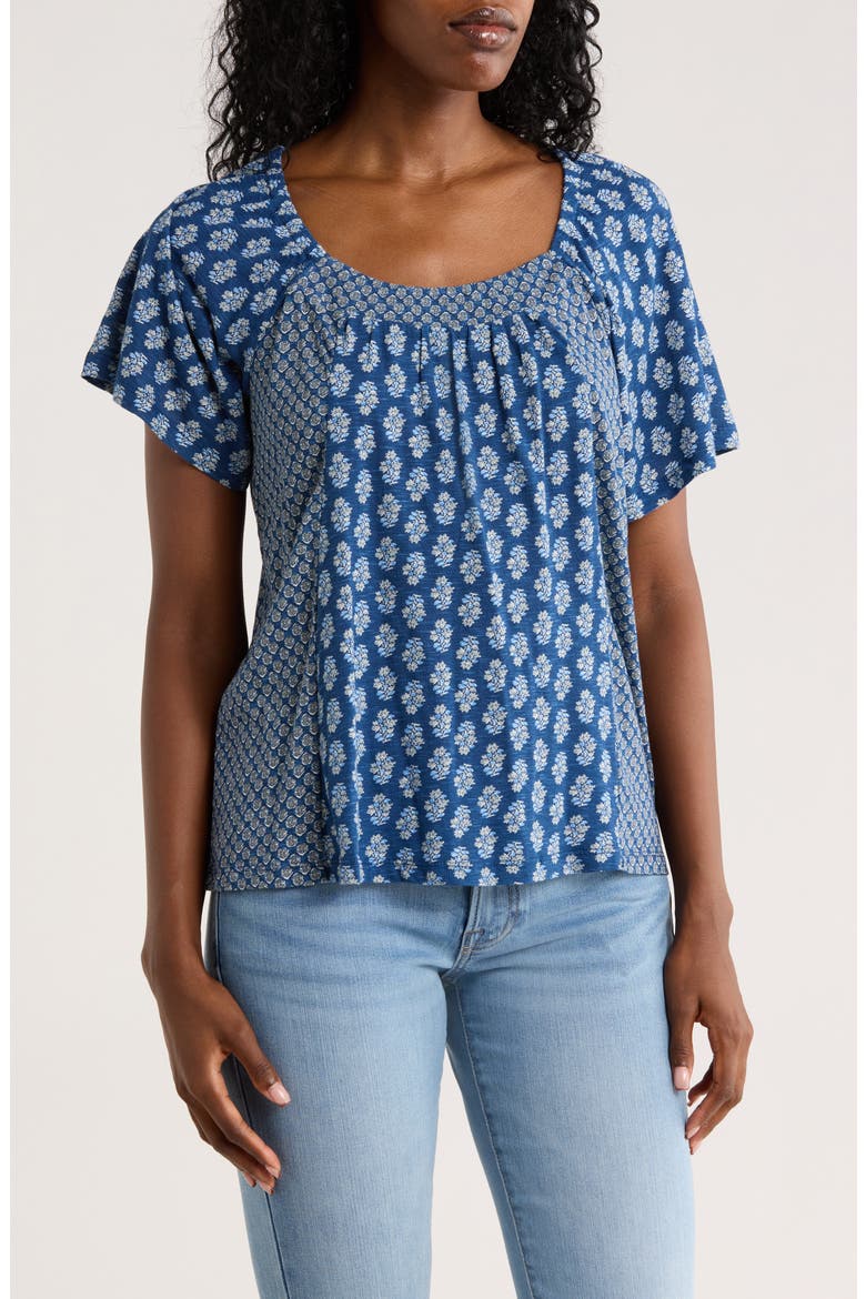 Raglan Flutter Sleeve Top, Main, color, BLUE PRINT MIX