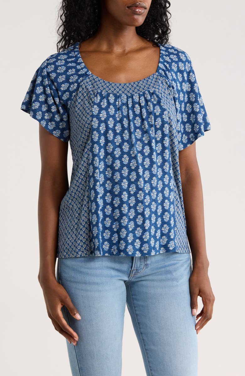 Lucky Brand Raglan Flutter Sleeve Top, Main, color, Blue Print Mix