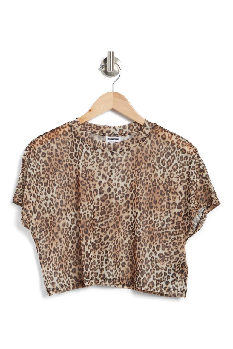 Bensa Short Sleeve Crop Top, Alternate, color, BLACK AOP LEO