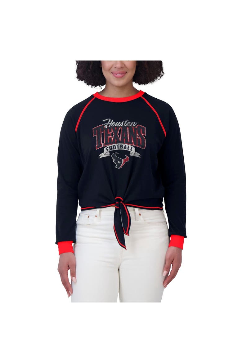 Women's WEAR by Erin Andrews Navy/Red Houston Texans Tie-Front Long Sleeve Top, Alternate, color, Navy