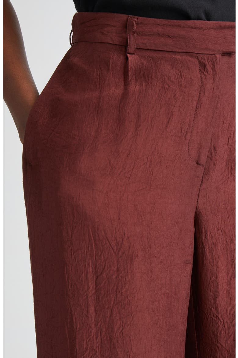 Crinkled Satin Straight Leg Trousers, Alternate, color, MEDJOOL