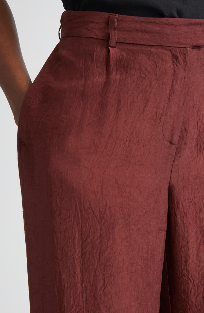 Jason Wu Collection Crinkled Satin Straight Leg Trousers, Alternate, color, Medjool