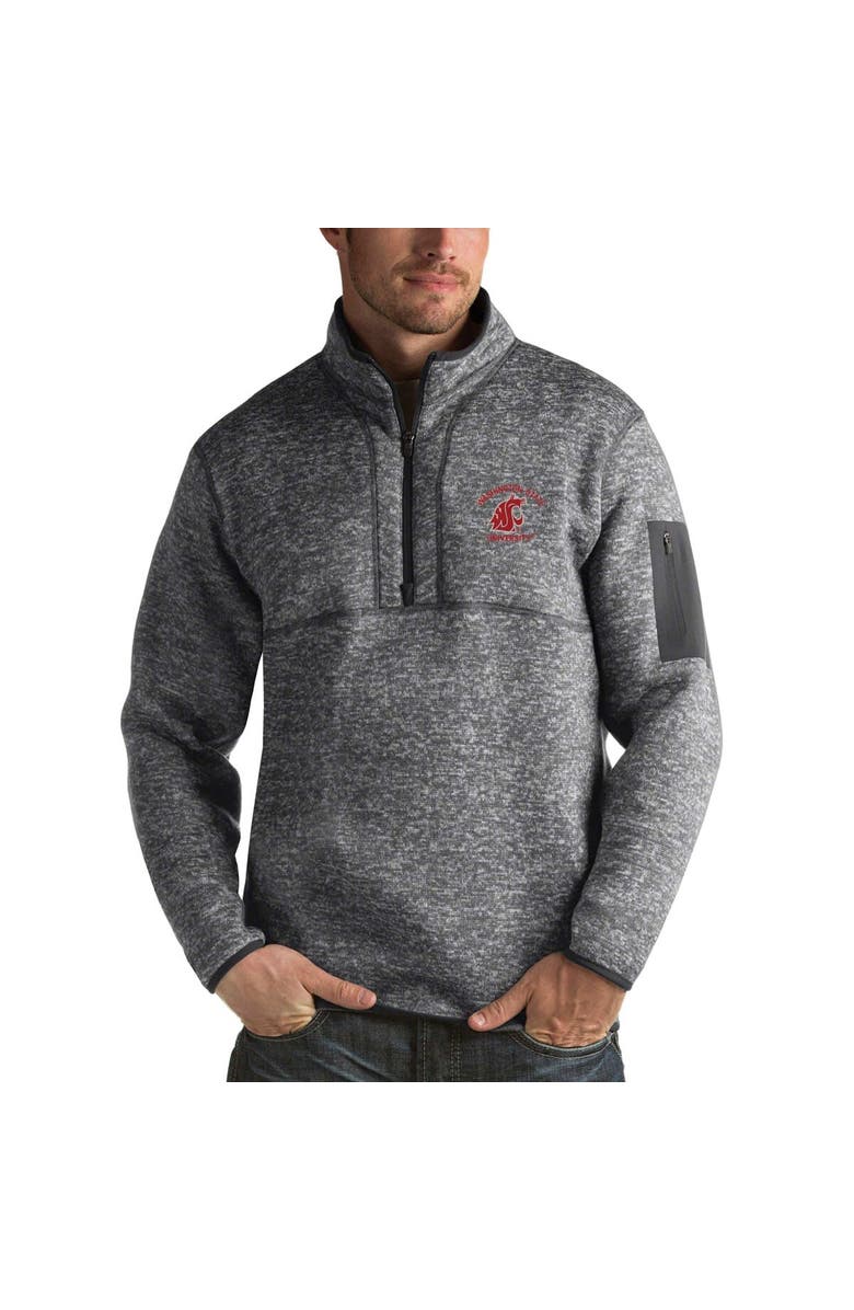 ANTIGUA Men's Antigua Charcoal Washington State Cougars Fortune Half-Zip Sweatshirt, Main, color, 