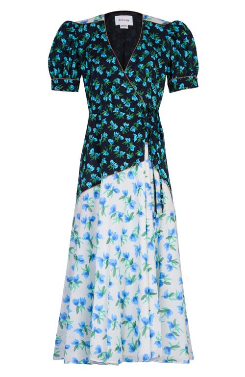 De Loreta Luisa Short Sleeve Midi Wrap Dress In Blue