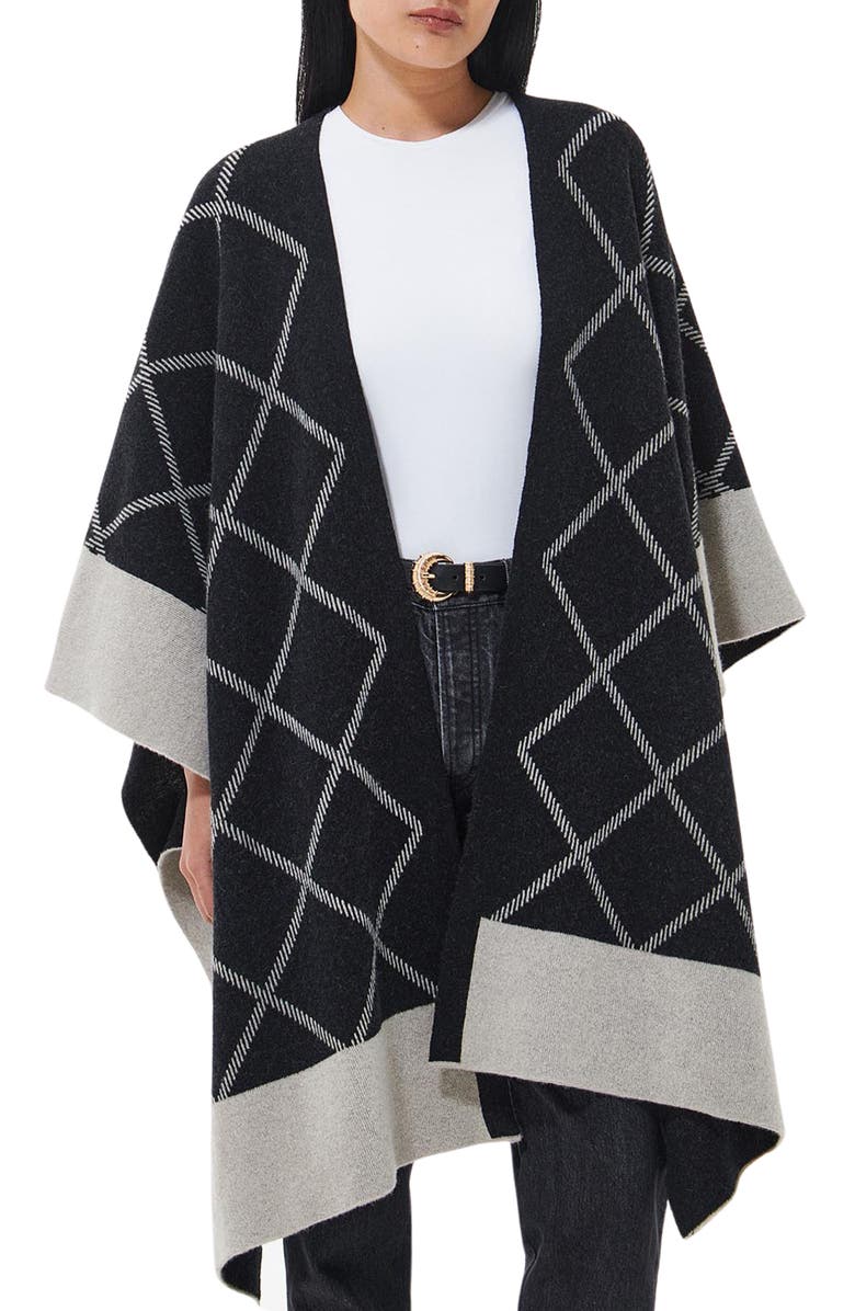 Barbour Cosmia Windowpane Check Wool Blend Cape, Main, color, 