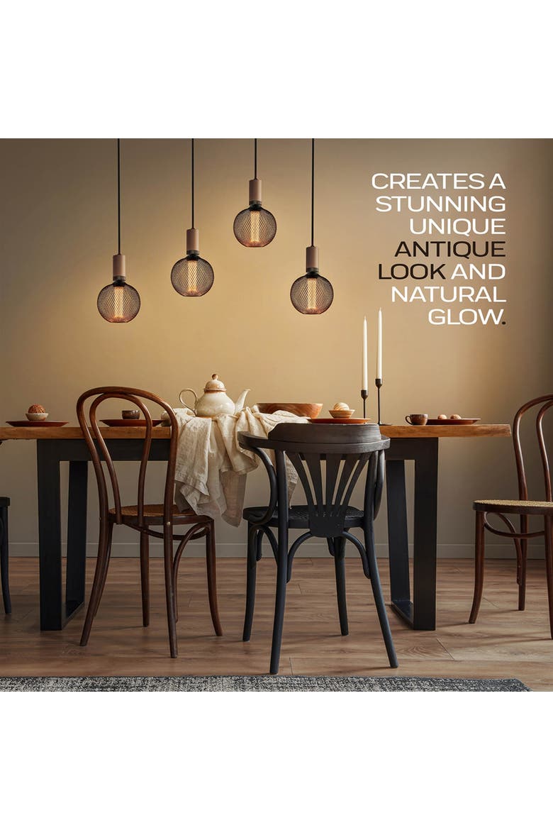 LED Decorative Light Bulb, Vintage Black Metal Cage Edison Light, Alternate, color, Black Round