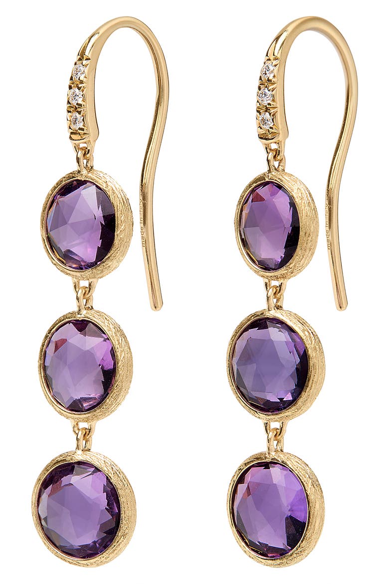 Jaipur Color Amethyst & Diamond Three-Drop Earrings, Main, color, GOLD