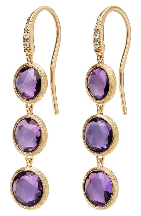 Jaipur Color Amethyst & Diamond Three-Drop Earrings