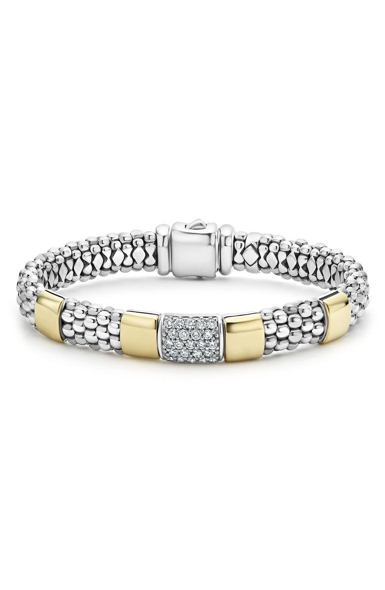 LAGOS Signature Caviar Pavé Diamond Rope Bracelet, Main, color, Silver Gold Diamond