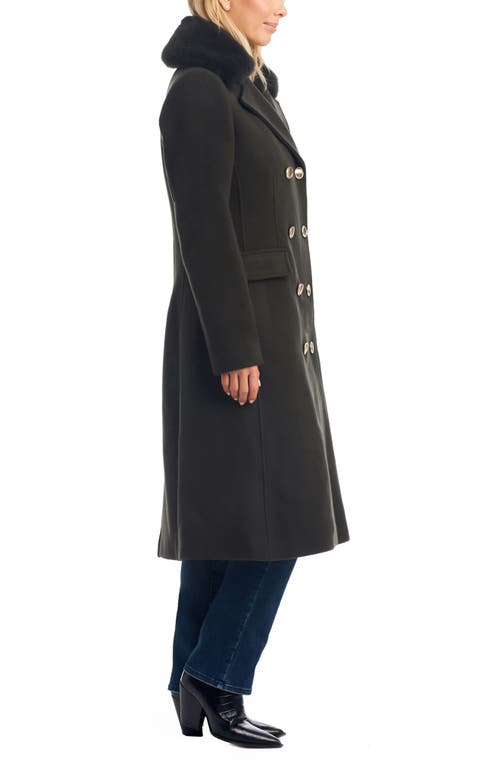 Vince Camuto Double Breasted Wool Blend Coat With Removable Faux Fur Collar In Black