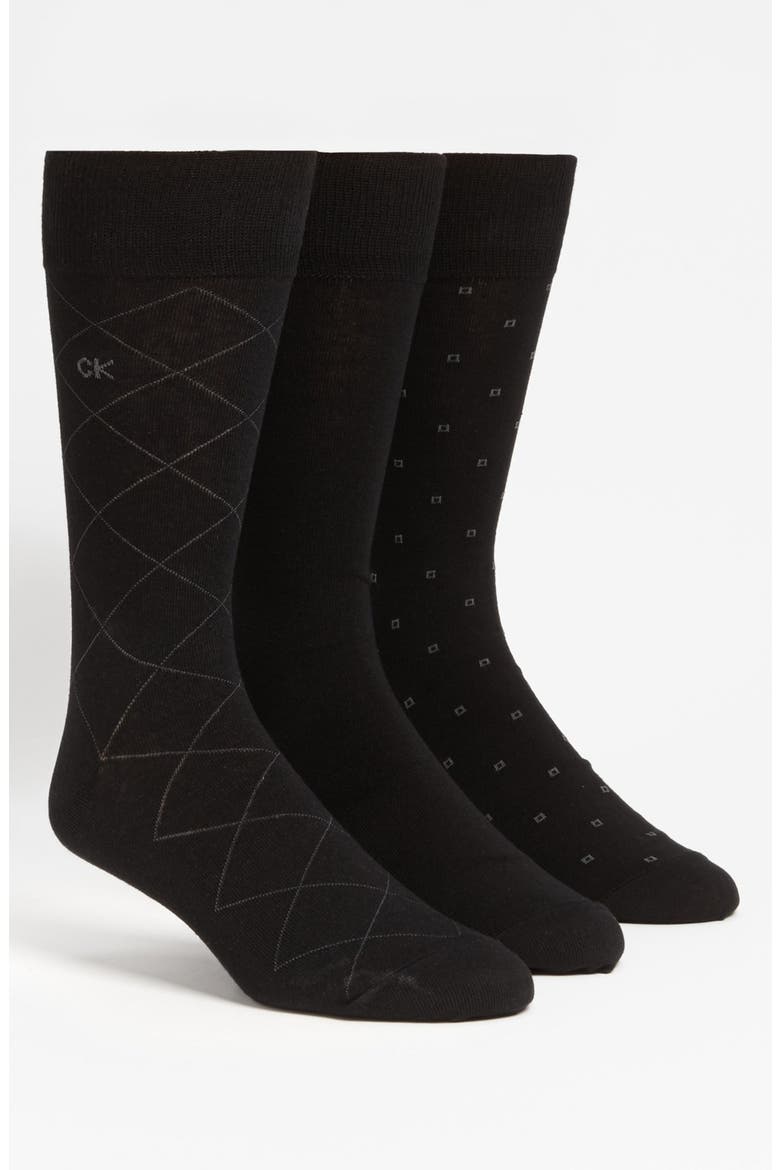 3-Pack Patterned Dress Socks, Main, color, BLACK