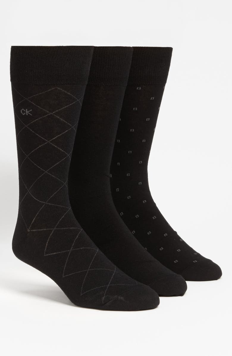 Calvin Klein 3-Pack Patterned Dress Socks, Main, color, Black