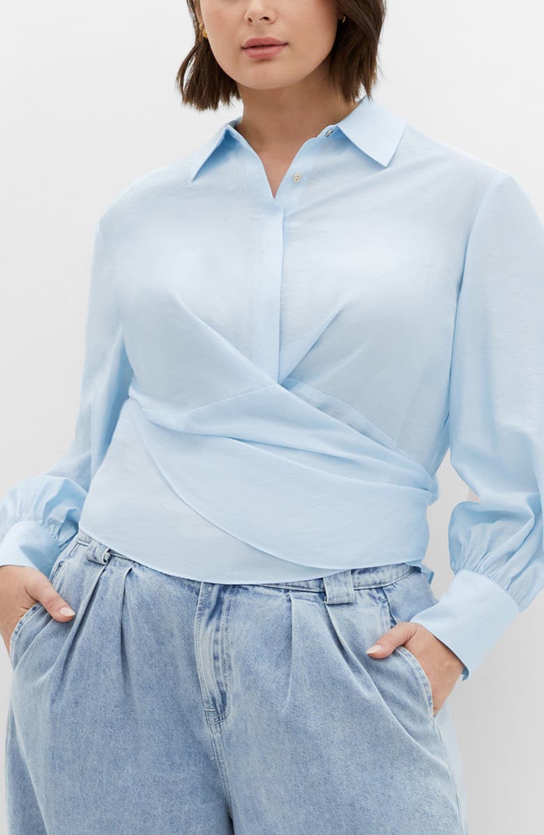 City Chic Elena Tie Waist Shirt, Main, color, Sky Blue