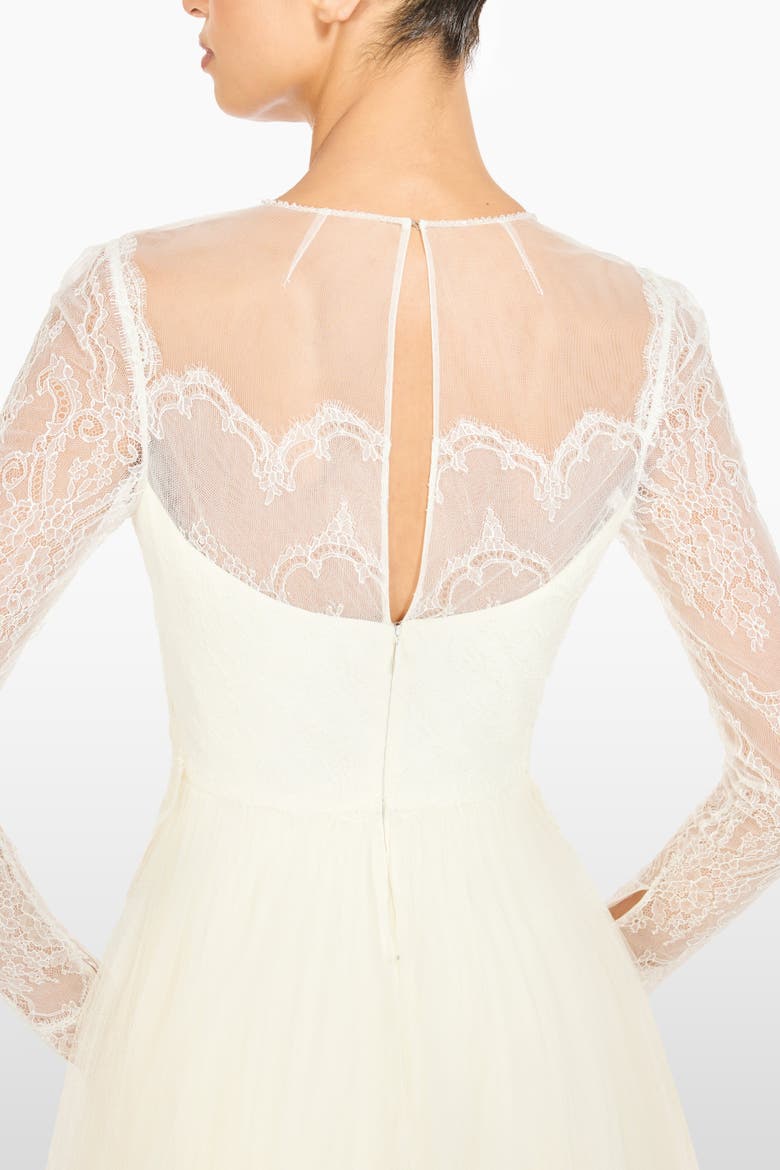 Silk Crush Lace Long-sleeve Bridal Dress, Alternate, color, Ivory