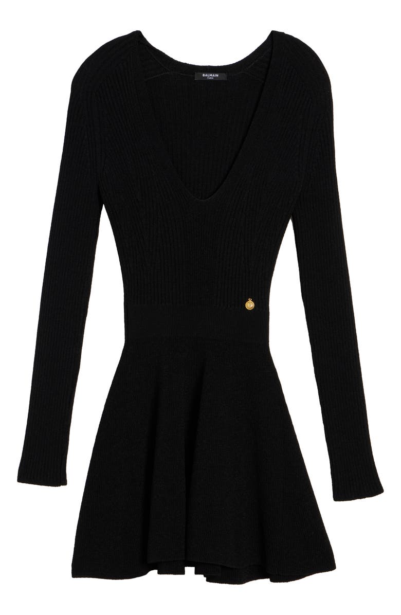 Balmain Long Sleeve Rib Sweater Dress, Alternate, color, 