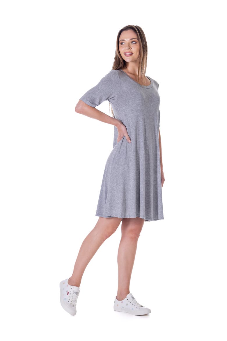 Scoop Neck Elbow Sleeve Knee Legth Dress, Alternate, color, Heather