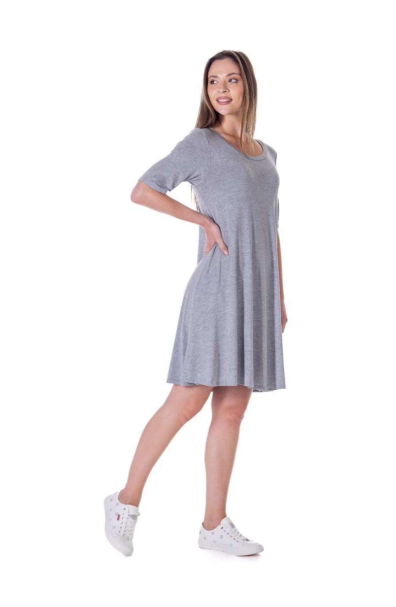 24seven Comfort Apparel Scoop Neck Elbow Sleeve Knee Legth Dress, Alternate, color, Heather