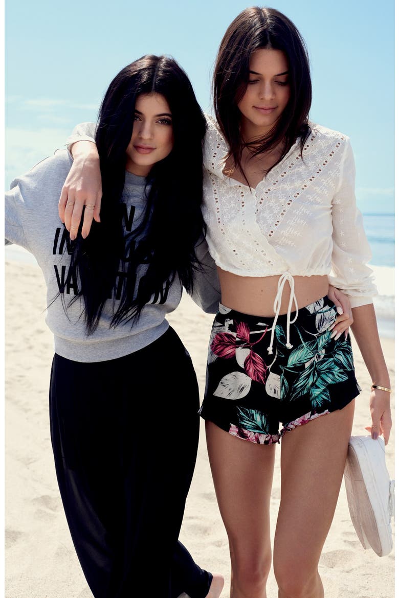 KENDALL + KYLIE at Topshop Embroidered Surplice Top, Alternate, color, CREAM